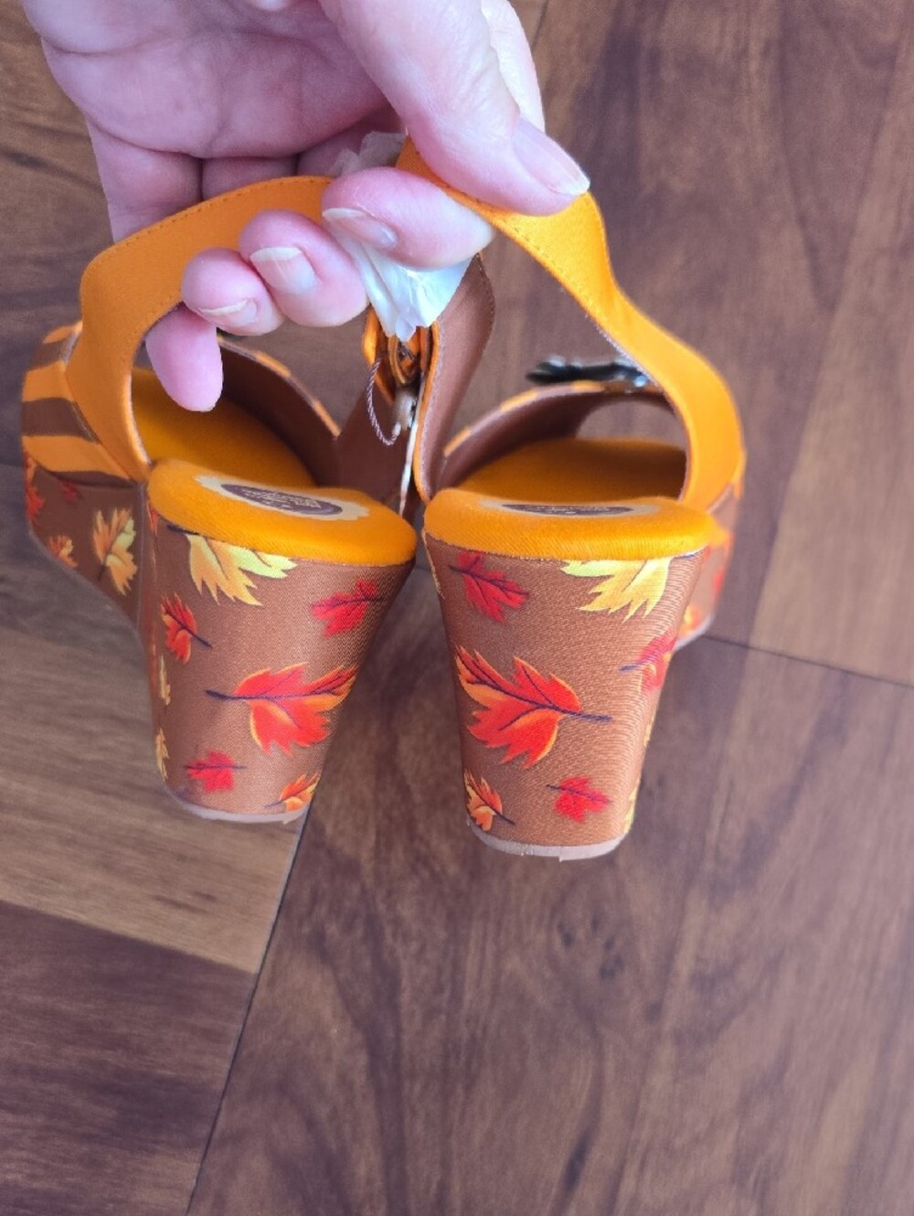 Hot Chocolate Design Orange Striped Fall Slingback Wedges Sz 38/8 - Picture 5 of 6